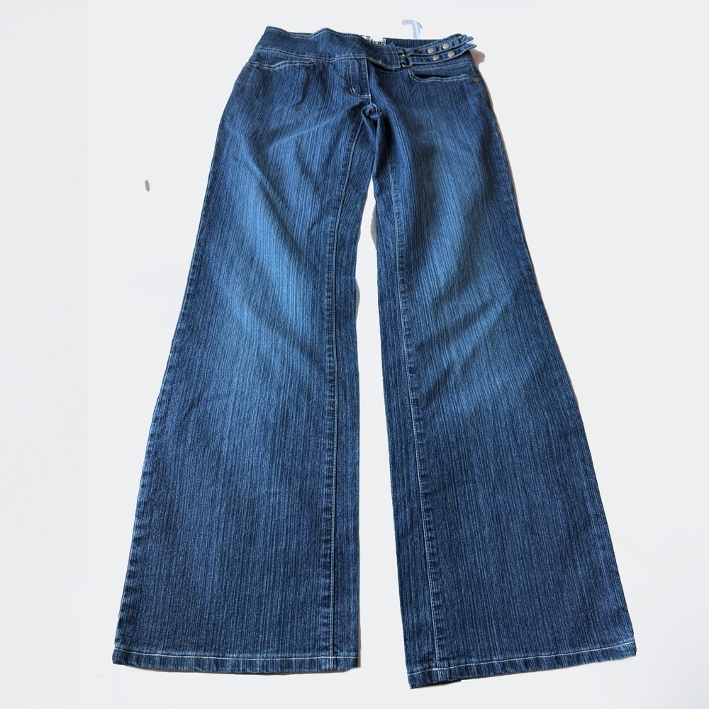 Venus Jeans Women's 6 Dark Wash Wide Leg Y2K Studded Buckle Stretch Denim
